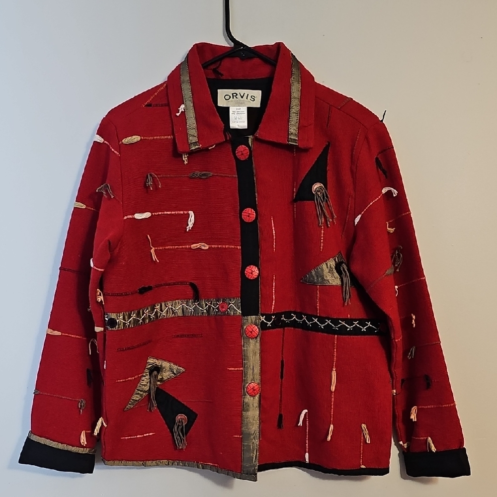 Orvis Women's Red and Black Funky Artsy Blazer Size Small